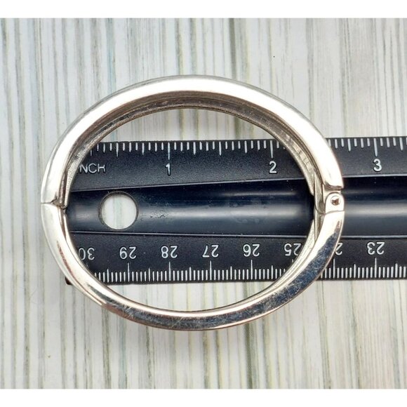 Cute Silver Tone Hinged Bangle Bracelet Textured Woven Look - Picture 12 of 12